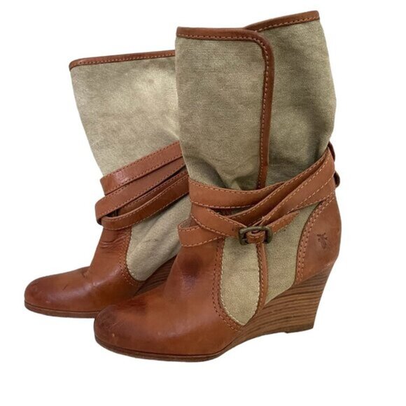 Frye Canvas Corby Wedge Boots - Picture 1 of 8